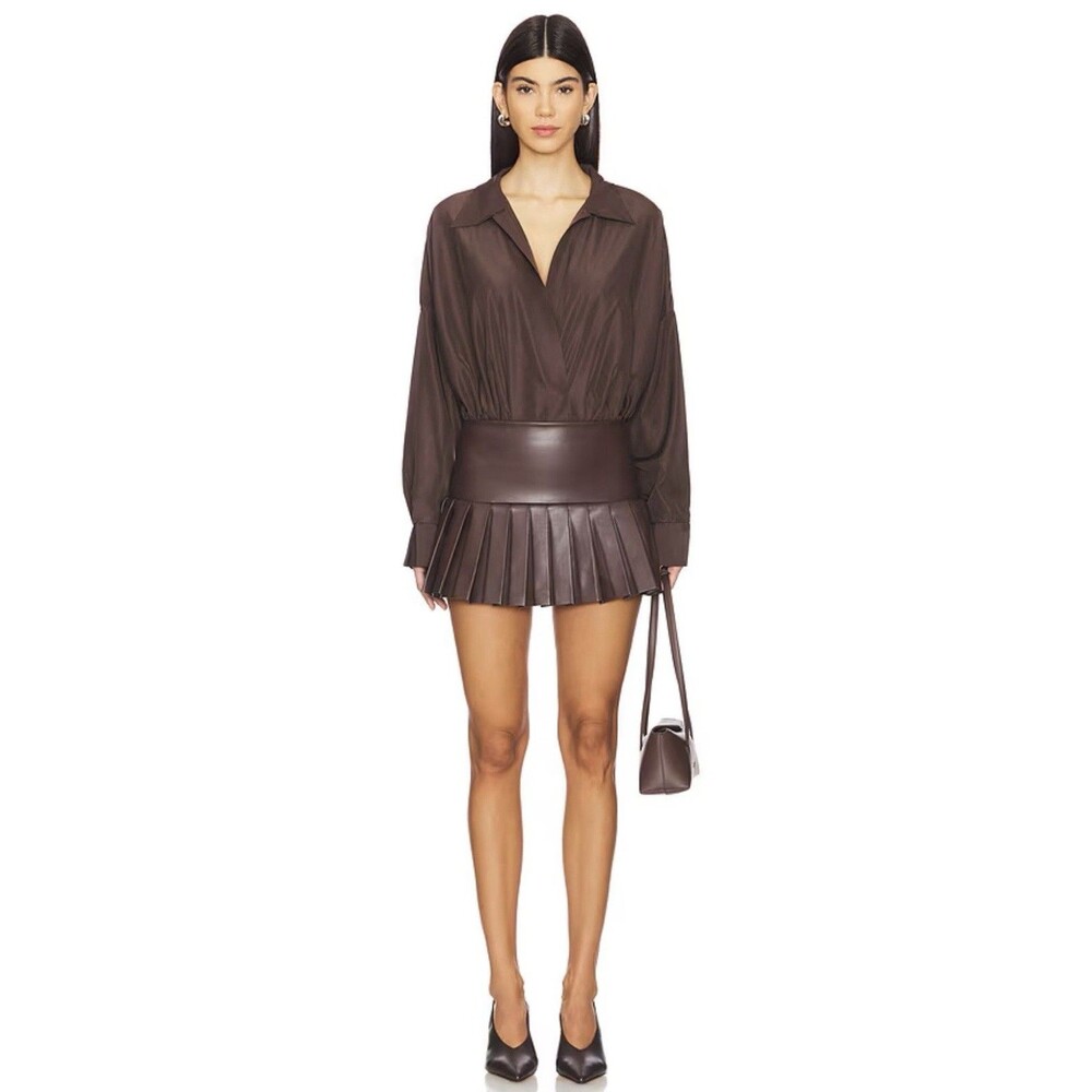 Norma Kamali Revolve Pleated Pickleball Skirt in Chocolate Size XXS NWOT